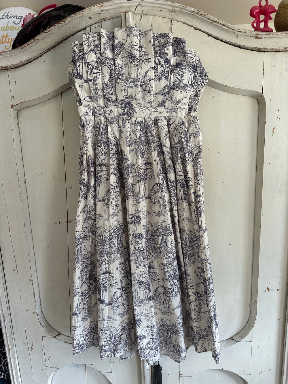 entro Strapless White Dress with Navy Scenic Print